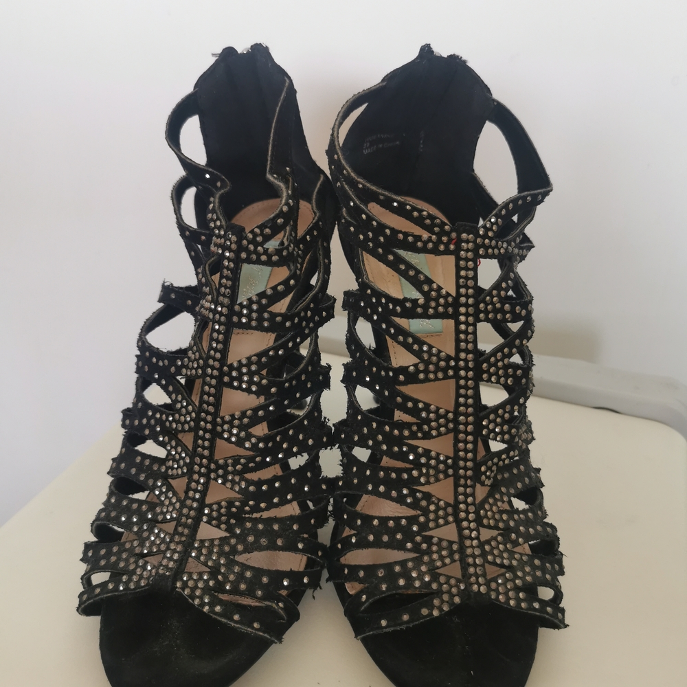 VINTAGE Betsey Johnson Black Studded Strappy Heels